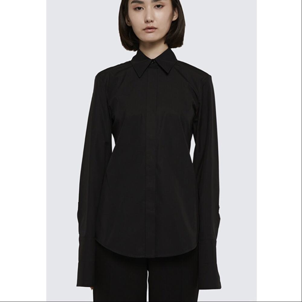 Sportmax | MaxMara Women’s Cotton Taranto Poplin Shirt Button Solid Black Blouse